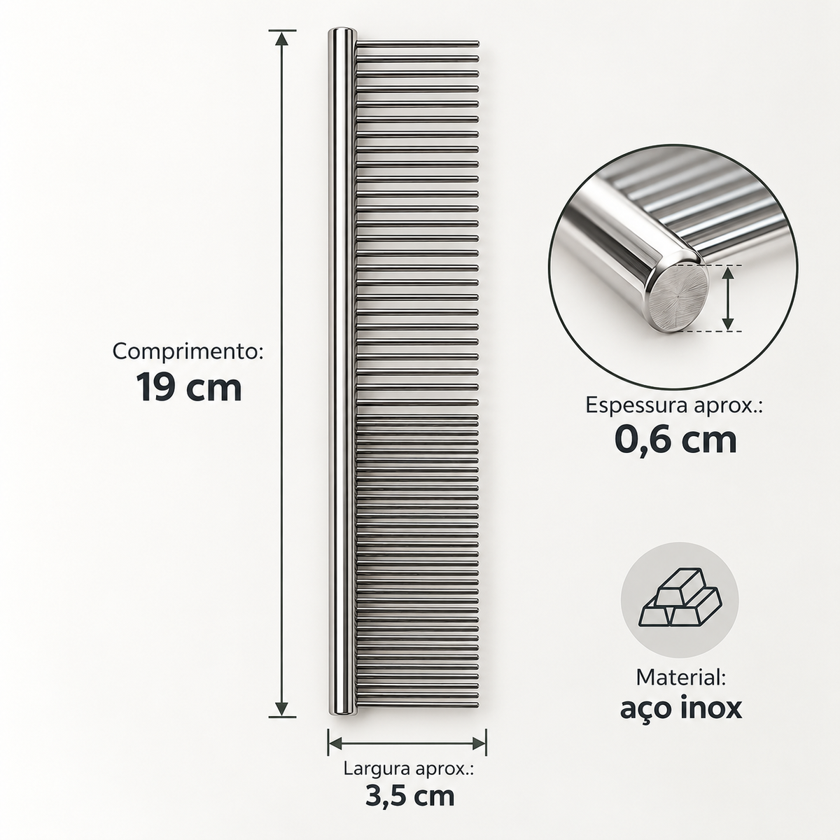 Pente Desembolador em Aço Inox para Pets — 19 cm