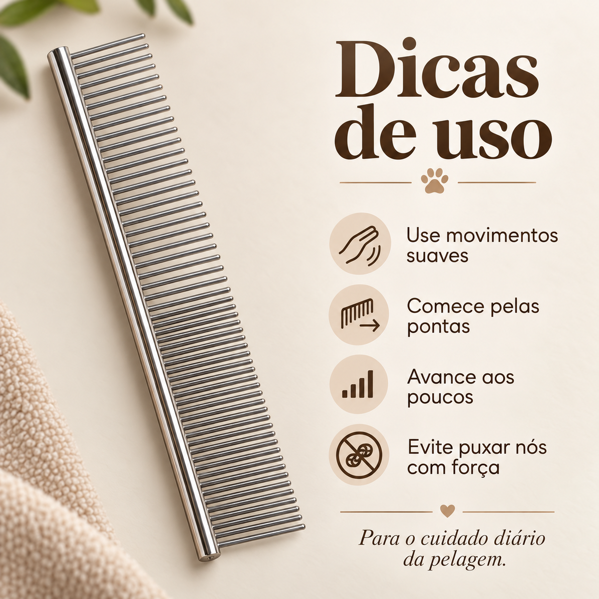 Pente Desembolador em Aço Inox para Pets — 19 cm