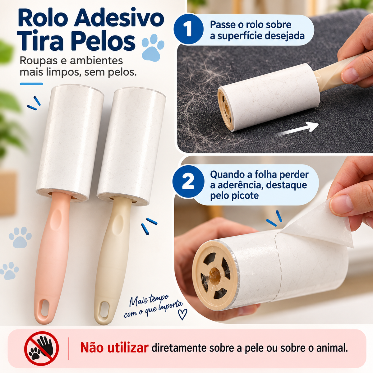 Rolo Adesivo Tira Pelos para Pets — 20 Folhas